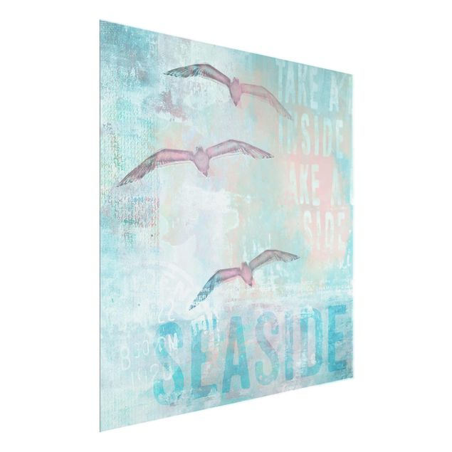 Glass prints pieces Shabby Chic Collage - Seagulls