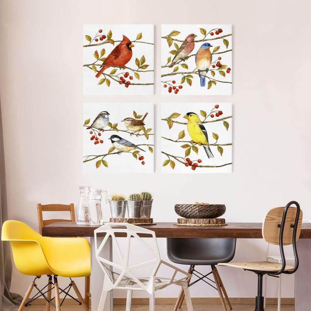 Canvas prints birds Birds And Berries Set II