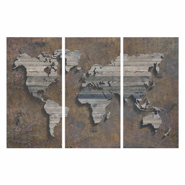 Prints brown Wooden Grid World Map