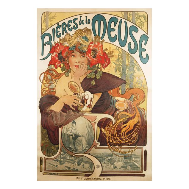 Glass prints sayings & quotes Alfons Mucha - Poster For La Meuse Beer