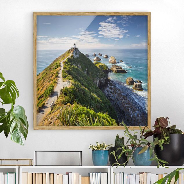 Framed beach pictures Nugget Point Lighthouse And Sea New Zealand