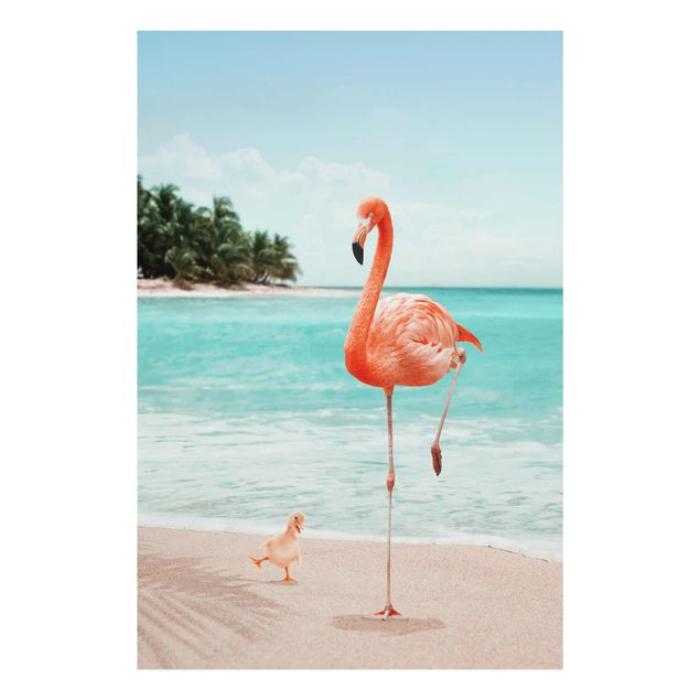 Sea print Beach With Flamingo