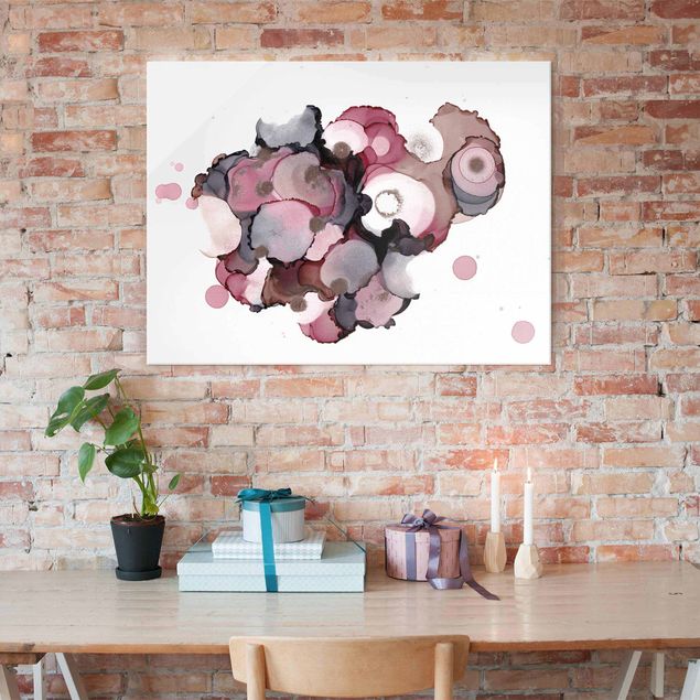 Contemporary art prints Pink Beige Drops With Pink Gold