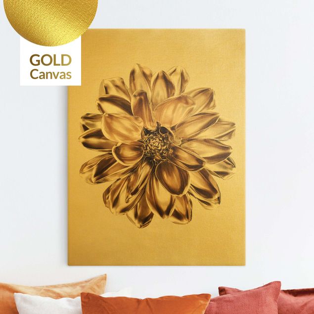 Flower print Dahlia Flower Gold Metallic