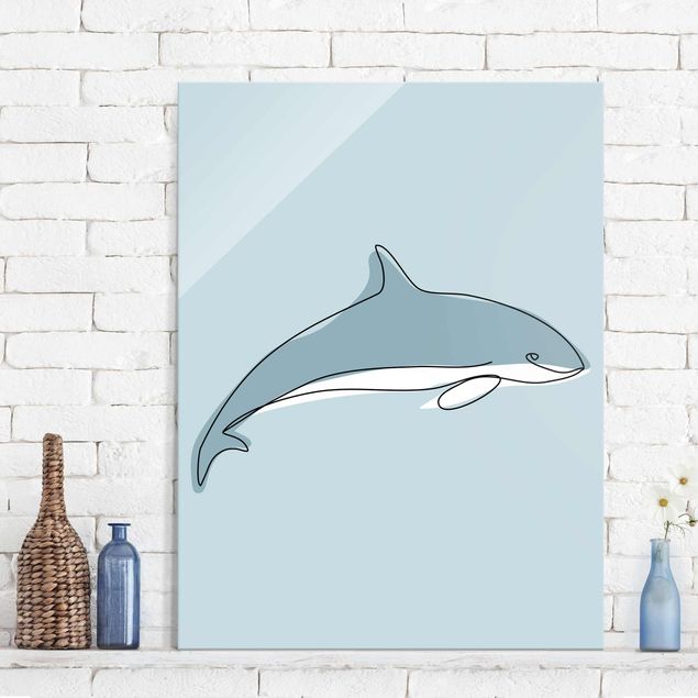 Glas Magnetboard Dolphin Line Art