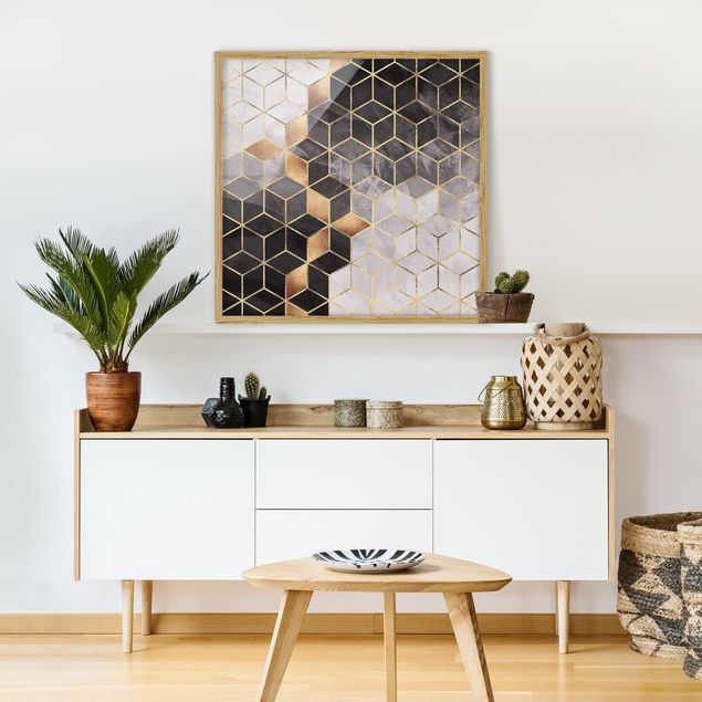 Abstract canvas wall art Black And White Golden Geometry