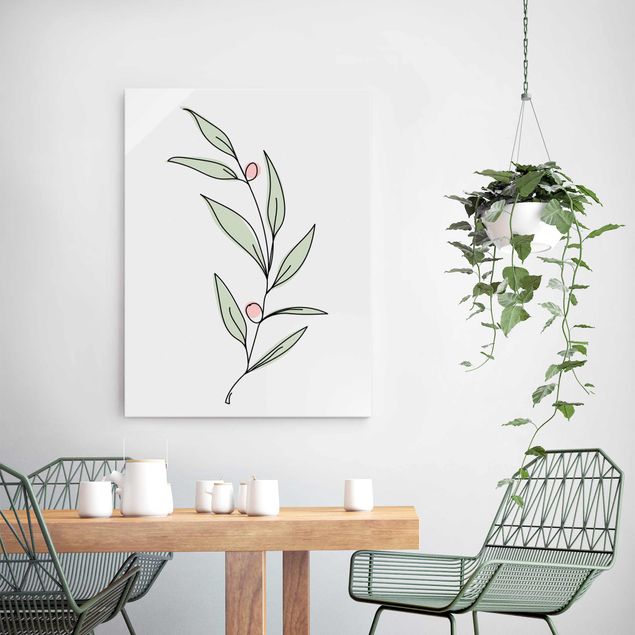 Glass prints flower Branch With Berries Line Art