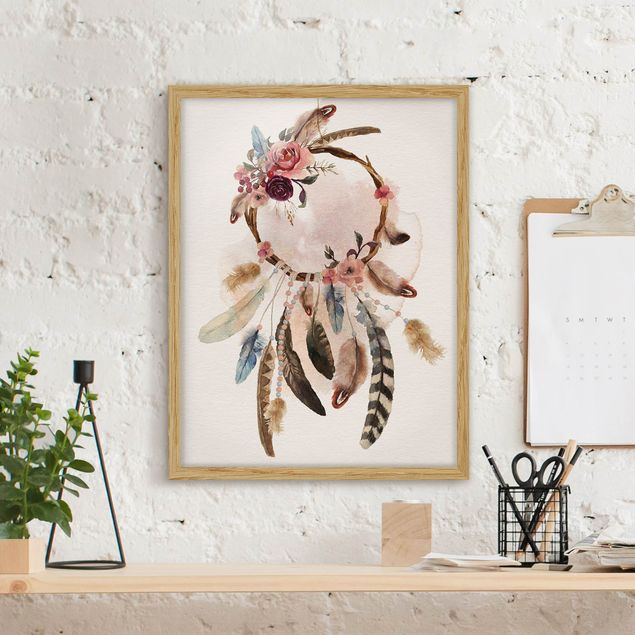 Contemporary art prints Dream Catcher With Roses And Feathers