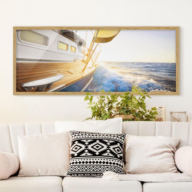 Framed beach pictures Sailboat On Blue Ocean In Sunshine