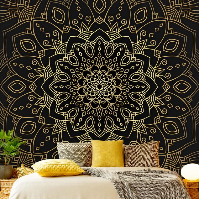 Kitchen Mandala Flower Pattern Gold Black