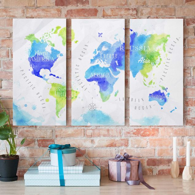 Prints maps World Map Watercolour Blue Green