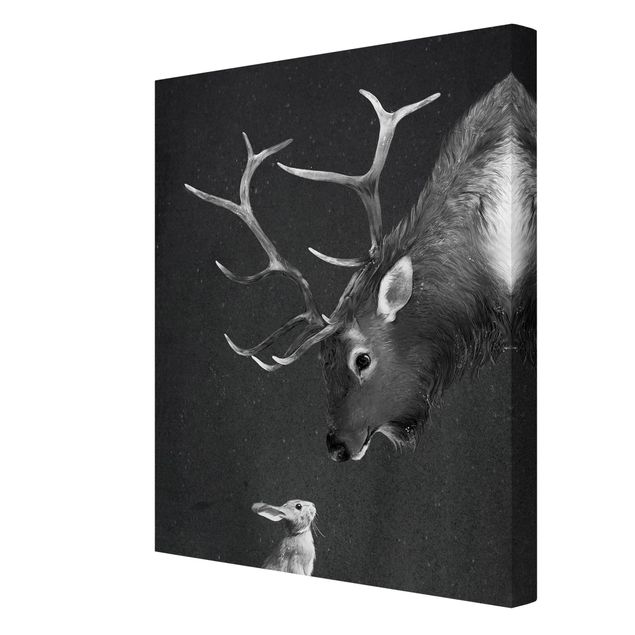 Canvas art prints Illustration Deer And Rabbit Black And White Drawing