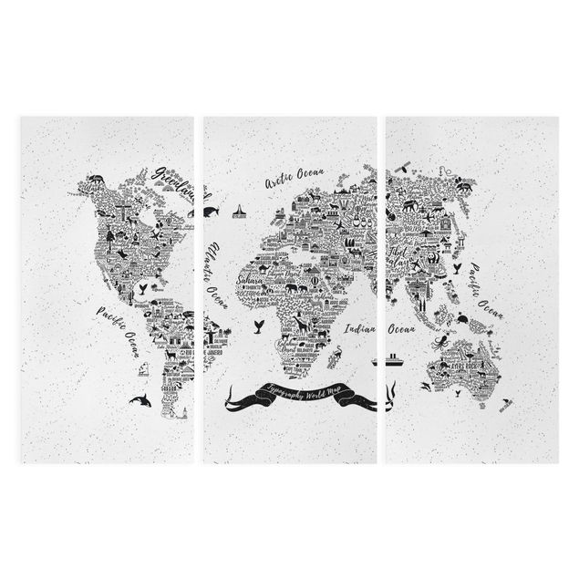 Black and white wall art Typography World Map White