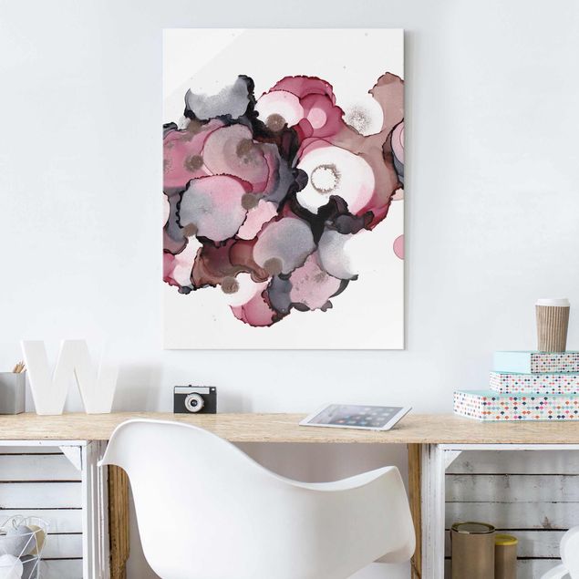 Contemporary art prints Pink Beige Drops With Pink Gold