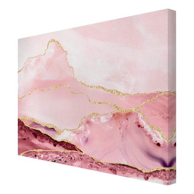Canvas art prints Abstract Mountains Pink With Golden Lines
