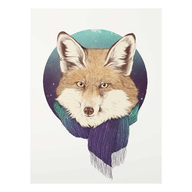 Prints animals Illustration Fox Moon Purple Turquoise