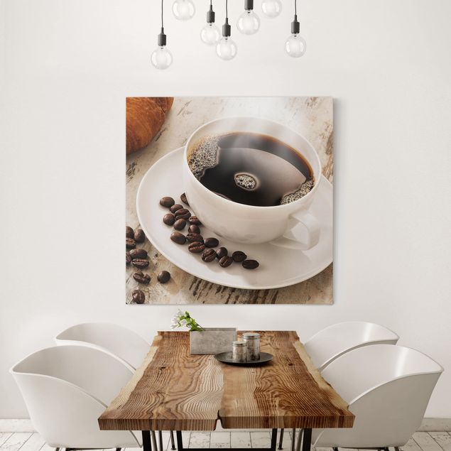 Contemporary art prints Steaming coffee cup with coffee beans
