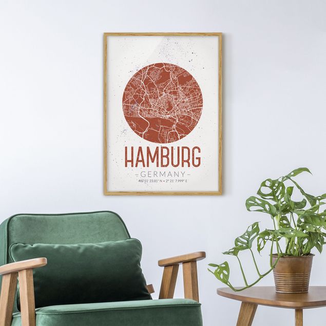 Framed world map Hamburg City Map - Retro