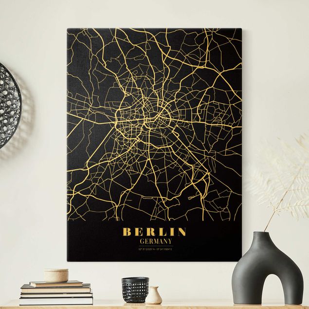 Wall art black and white Berlin City Map - Classic Black