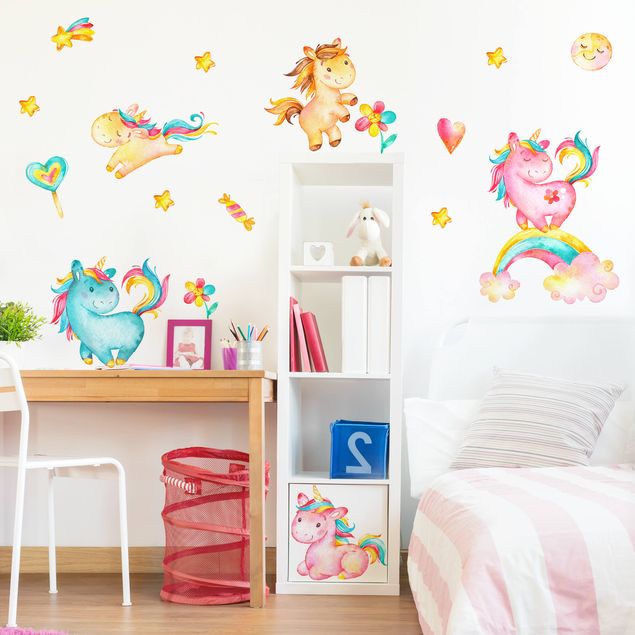 Wall stickers animals Unicorn watercolor nursery set