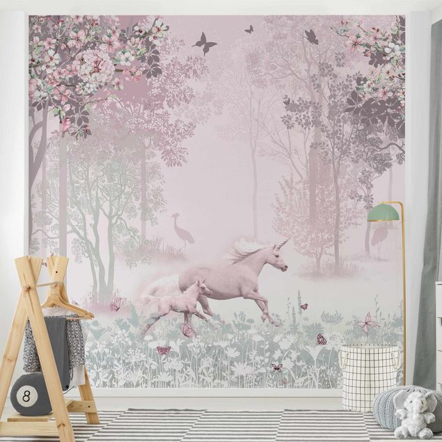 Wallpapers butterfly Unicorn On Flowering Meadow In Pink