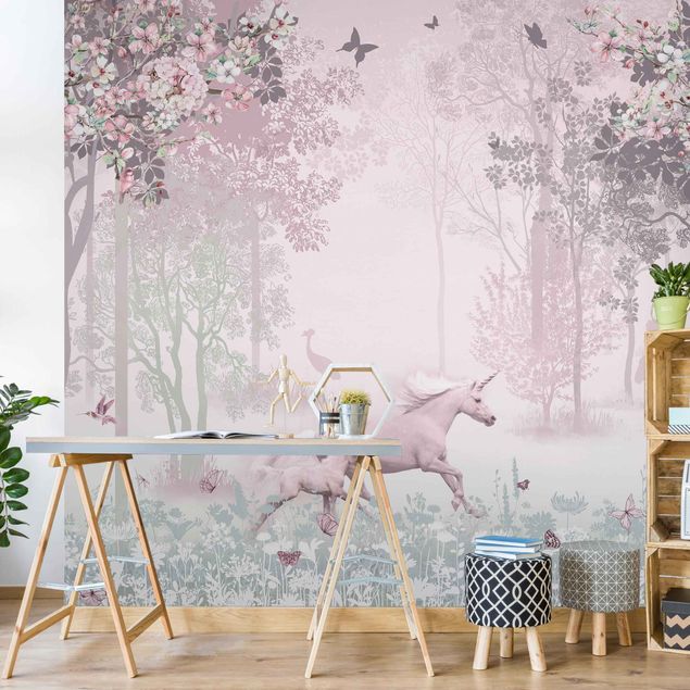 Wallpapers animals Unicorn On Flowering Meadow In Pink