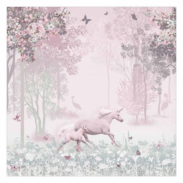 Aesthetic pink wallpaper Unicorn On Flowering Meadow In Pink