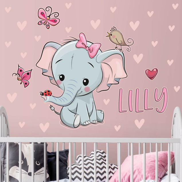 Butterfly wall decals Elephant with custom name