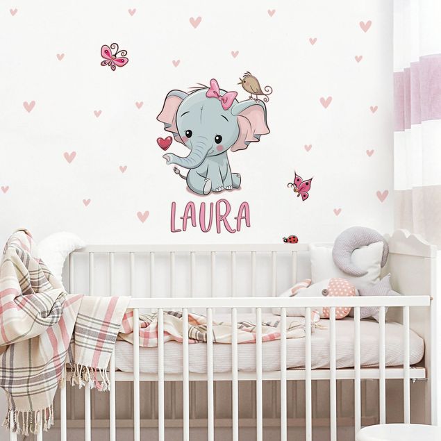 Bird wall decals Elephant with custom name