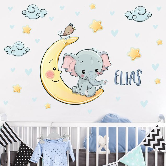 Nursery decoration Elephant moon with desired name