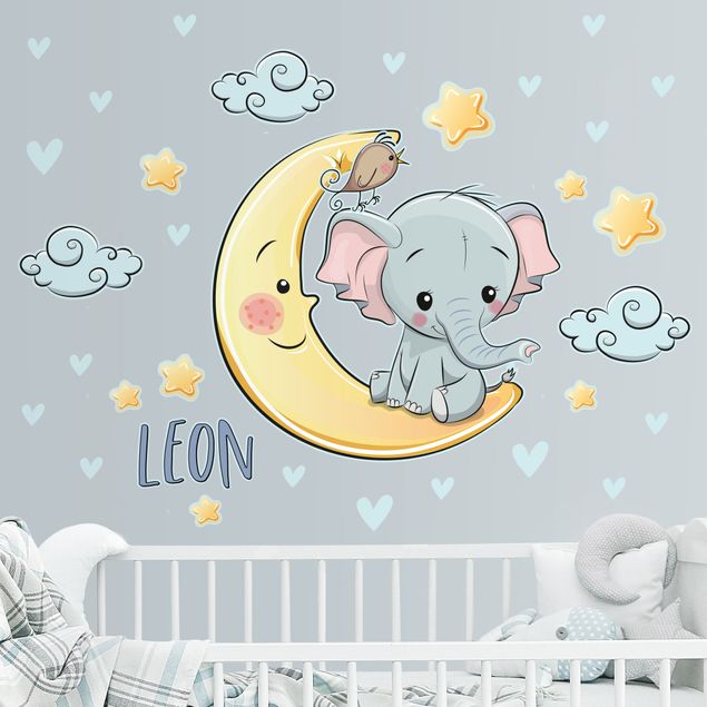 Wall stickers elefant Elephant moon with desired name
