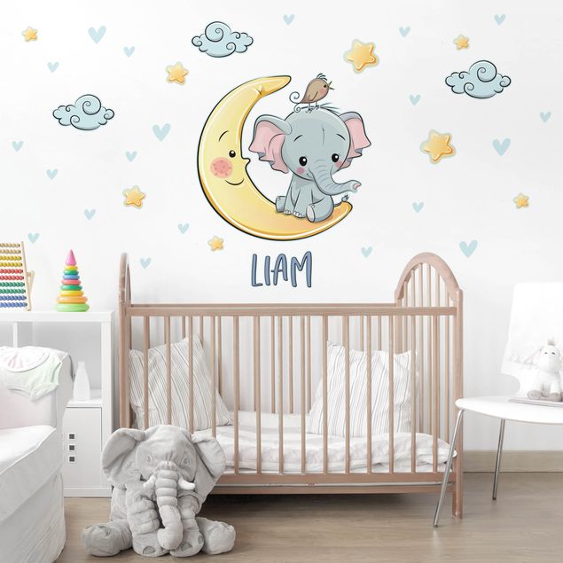 Wall stickers birds Elephant moon with desired name