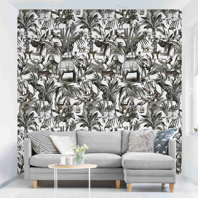 Wallpapers elefant Elephants Giraffes Zebras And Tiger Black And White With Brown Tone