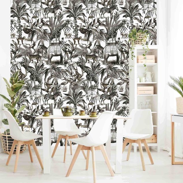Wallpapers tiger Elephants Giraffes Zebras And Tiger Black And White With Brown Tone