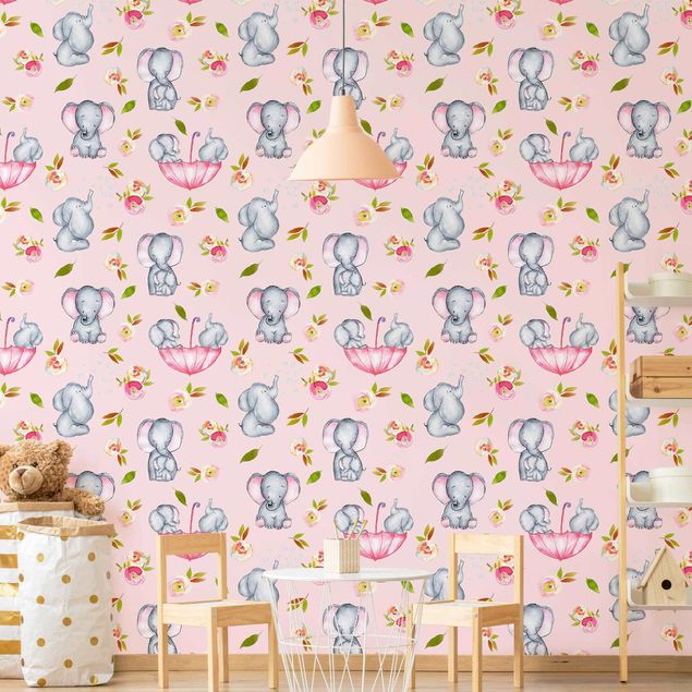 Wallpapers elefant Elephant With Flowers In Front Of Pink