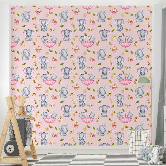 Modern wallpaper designs Elephant With Flowers In Front Of Pink