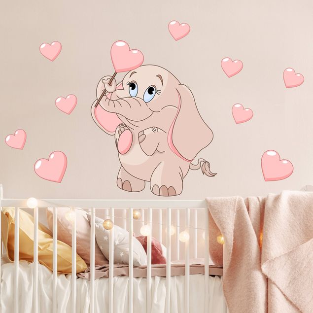 Wall stickers elefant Elephant baby with pink hearts