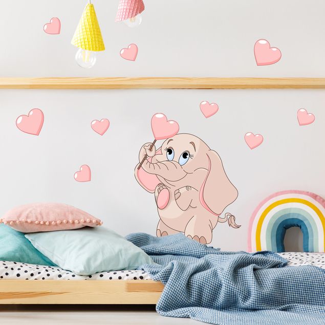 Animal wall decals Elephant baby with pink hearts