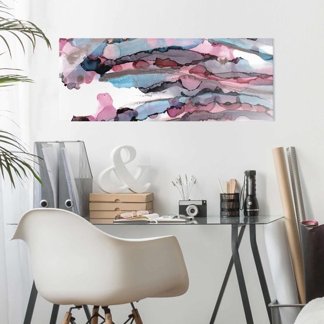 Contemporary art prints Surfing Waves In Purple With Pink Gold