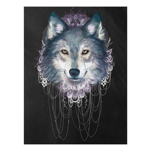 Animal wall art Illustration Wolf Boho Dream Catcher Black