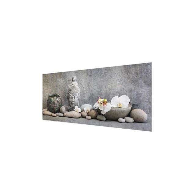 Prints modern Zen Buddha With White Orchids