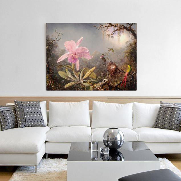 Bird canvas wall art Martin Johnson Heade - Orchid And Three Hummingbirds