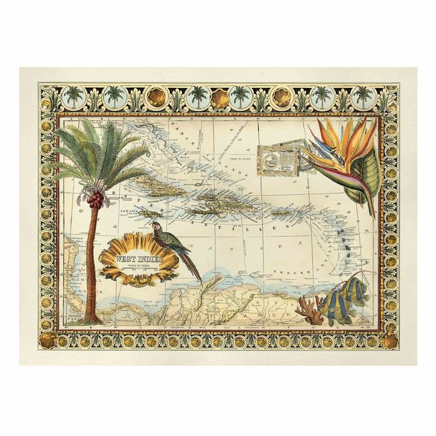 Canvas maps Vintage Tropical Map West Indies