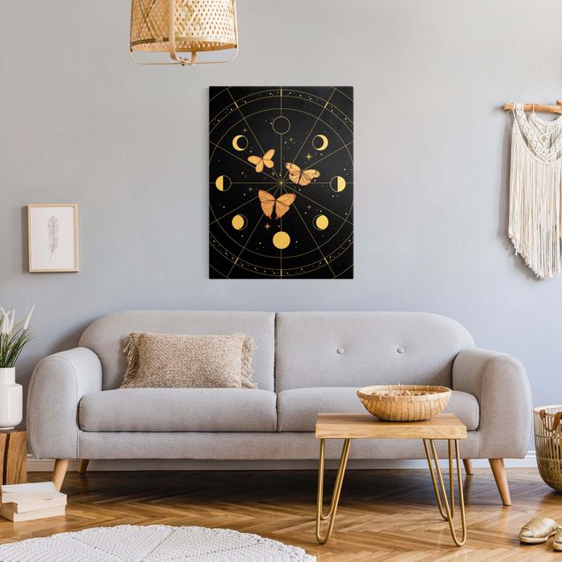 Animal canvas Moon Phases And Butterflies Pink