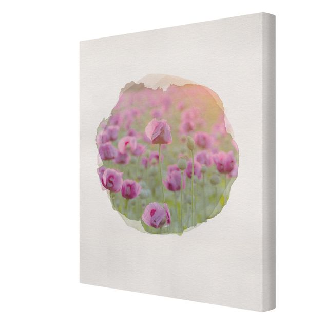 Prints modern WaterColours - Violet Poppy Flowers Meadow In Spring