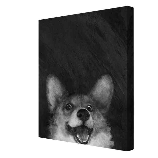 Canvas art Illustration Dog Corgi Paintig Black And White