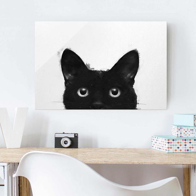 Laura Graves Art Illustration Black Cat On White Painting