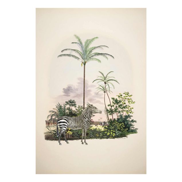 Glass prints pieces Zebra Front Of Palm Trees Illustration