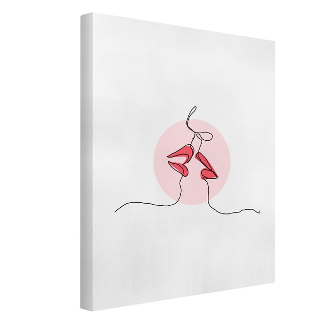 Abstract canvas wall art Lips Kiss Line Art