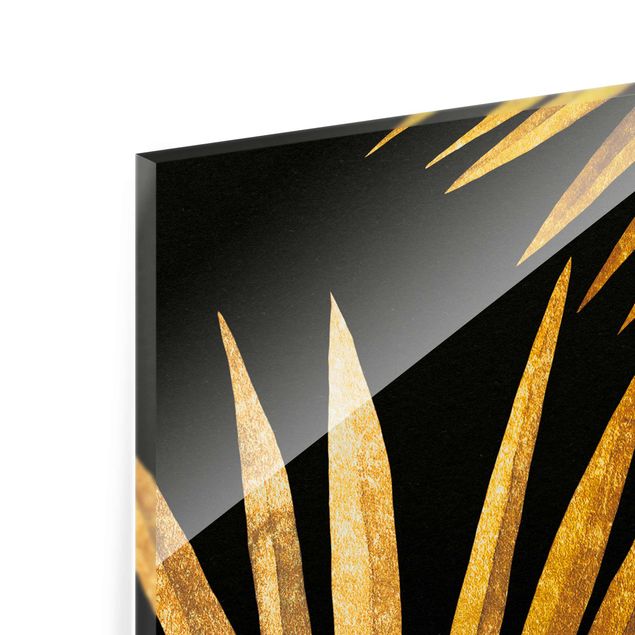 Glas Magnettafel Gold - Palm Leaf On Black